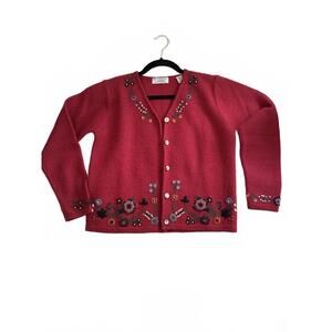 Vintage Floral Embroidered Wool Cardigan Sweater